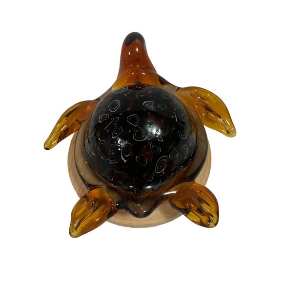 Art Glass Amber Brown Millefiori Large Turtle Figurine Paperweight Heavy - Picture 4 of 12